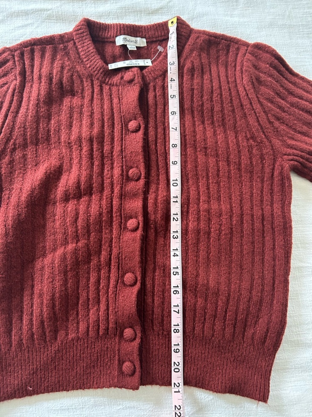 Madewell Ribbed Short-Sleeve Cardigan - Deep Rust - Picture 5 of 6